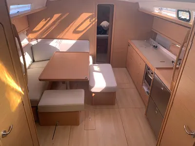 Salon of Wonder Planet, a Dufour 460 Grand Large sailboat at Tonnarella, Italy