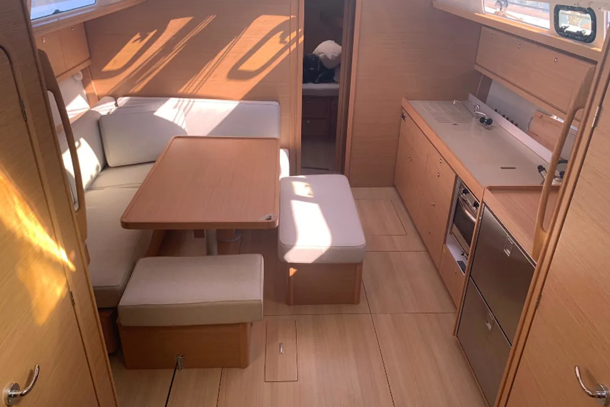 Salon of Wonder Planet, a Dufour 460 Grand Large sailboat at Tonnarella, Italy