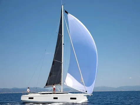 Exterior view of Bavaria C38, a sailboat at Tropea, Italy