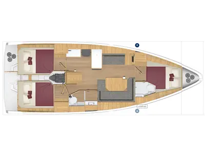Floor plan of Bavaria C38, a sailboat at Tropea, Italy
