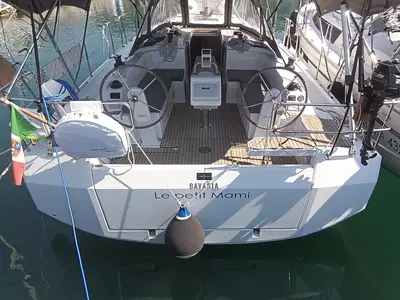 Cockpit of Bavaria C38, a sailboat at Tropea, Italy