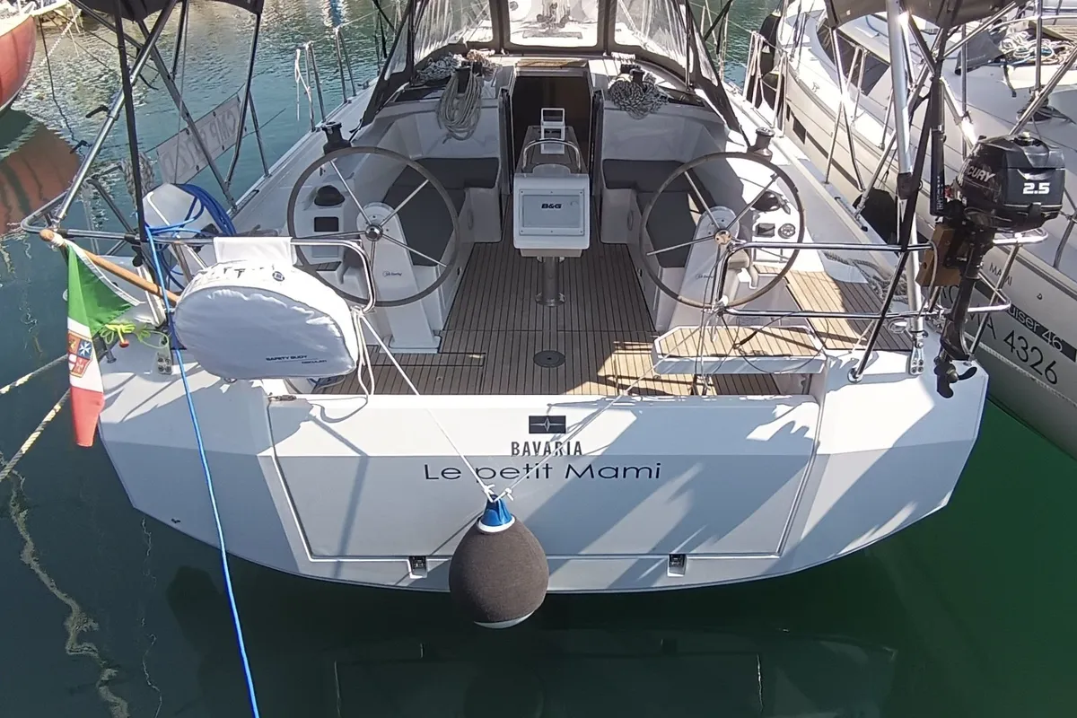 Cockpit of Bavaria C38, a sailboat at Tropea, Italy