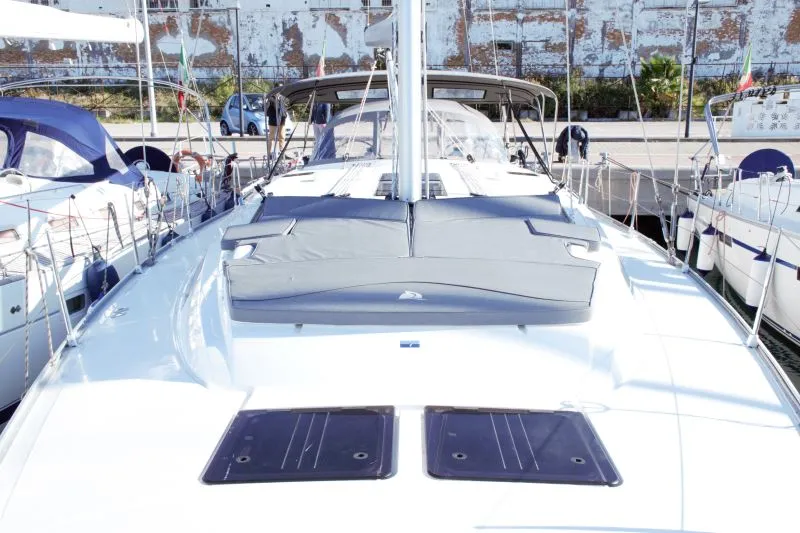 Deck of Euphoria, a Bavaria Cruiser 51 sailboat at Castellammare di Stabia, Italy