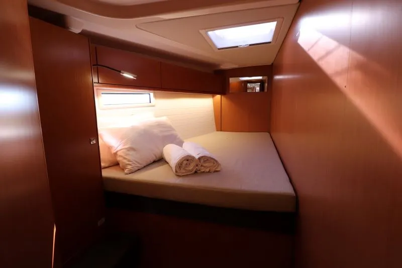 Cabin on Euphoria, a Bavaria Cruiser 51 sailboat at Castellammare di Stabia, Italy