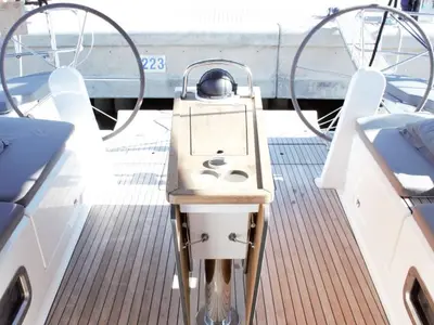 Cockpit of Euphoria, a Bavaria Cruiser 51 sailboat at Castellammare di Stabia, Italy