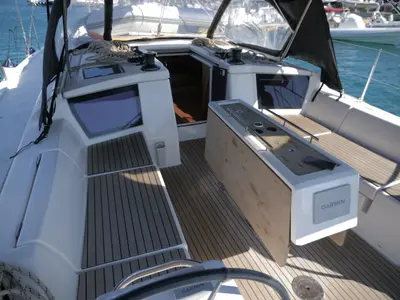 Deck of Bloody Mary, a Dufour 430 sailboat at Milazzo, Italy