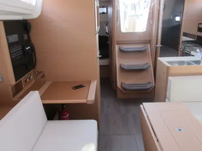 Salon of Euforica, a Jeanneau Sun Odyssey 380 sailboat at San Vincenzo, Italy