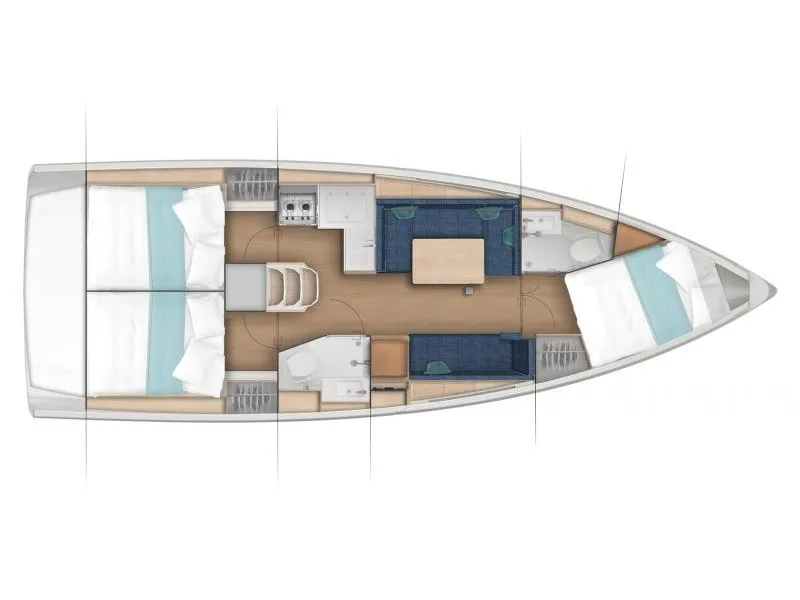 Floor plan of Euforica, a Jeanneau Sun Odyssey 380 sailboat at San Vincenzo, Italy
