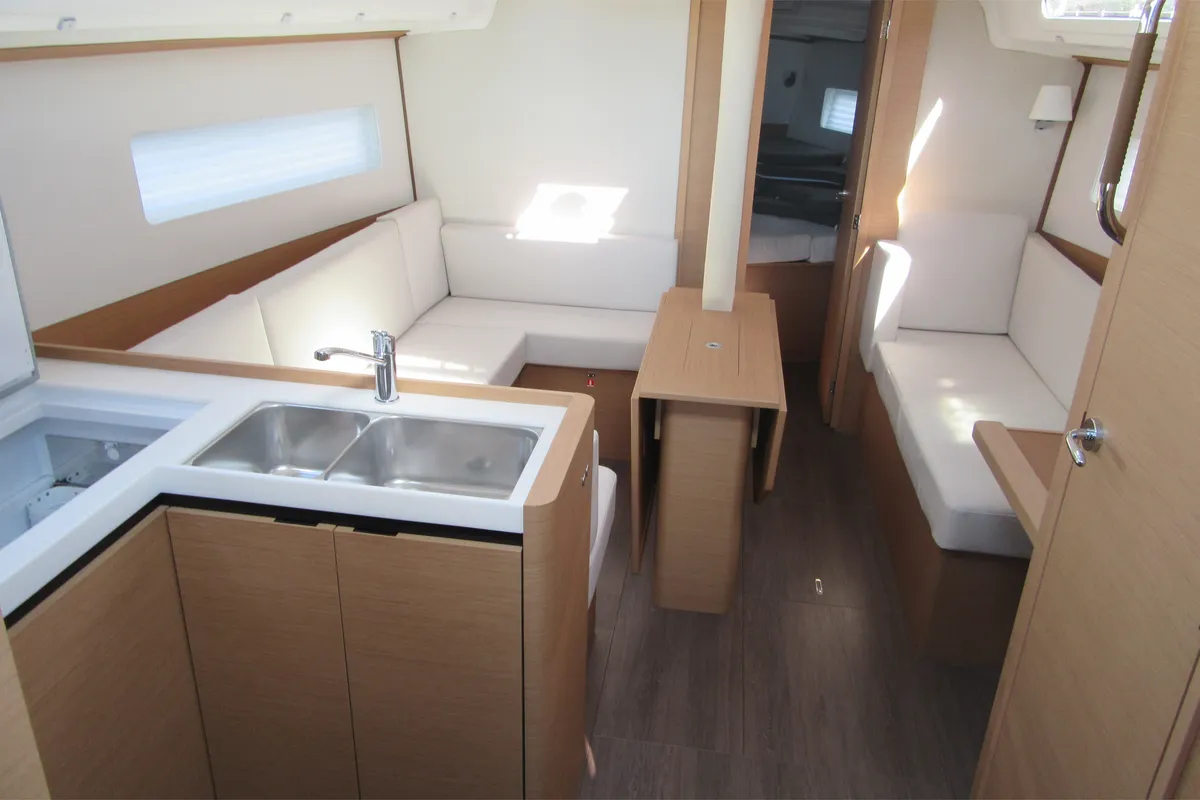 Galley of Euforica, a Jeanneau Sun Odyssey 380 sailboat at San Vincenzo, Italy