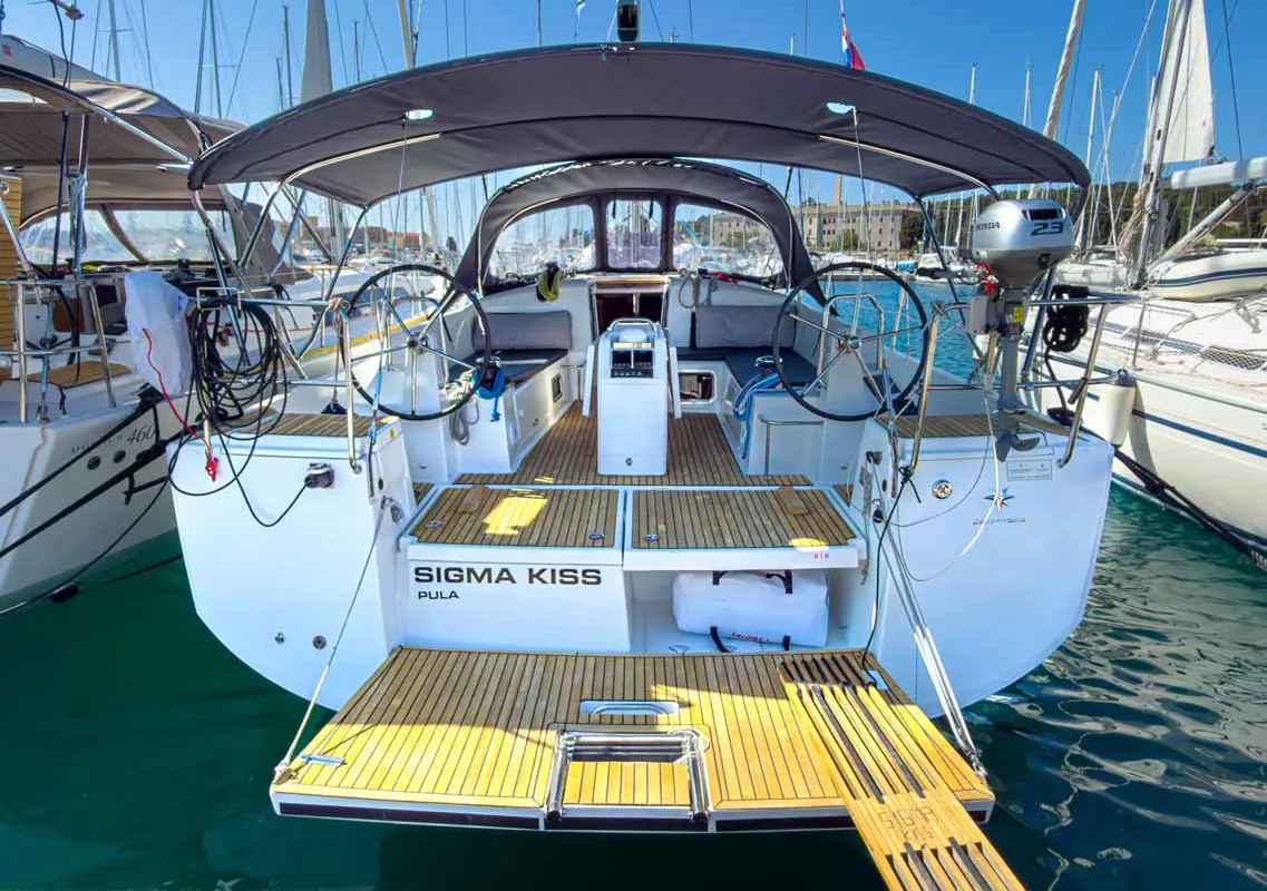 Exterior view of Sigma Kiss, a Jeanneau Sun Odyssey 440 sailboat at Grad Pula, Croatia