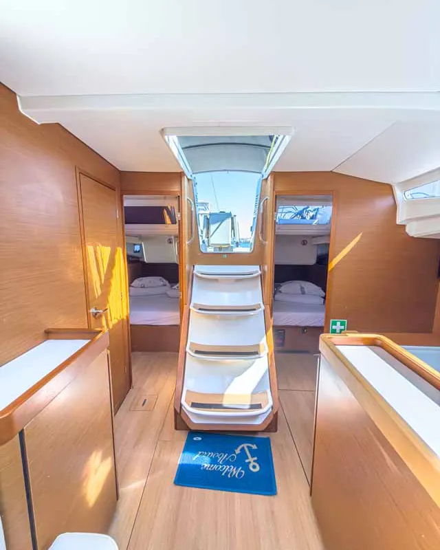 Cabin on Sigma Kiss, a Jeanneau Sun Odyssey 440 sailboat at Grad Pula, Croatia