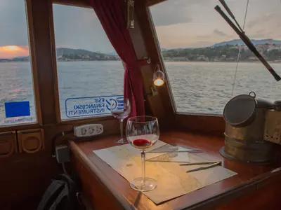 Cockpit of Palagruža, a Gulet Motor sailer motorboat at Split, Croatia