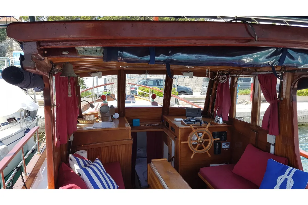 Cockpit of Palagruža, a Gulet Motor sailer motorboat at Split, Croatia