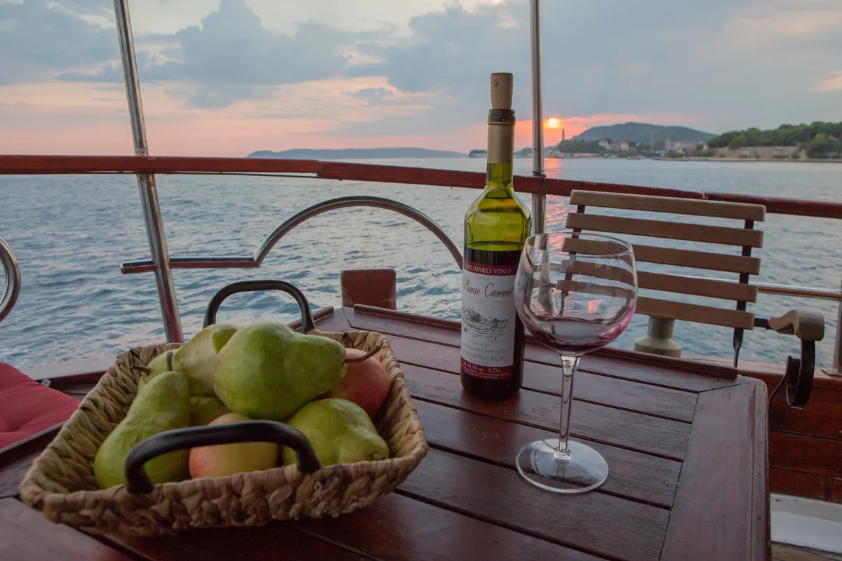 Deck of Palagruža, a Gulet Motor sailer motorboat at Split, Croatia