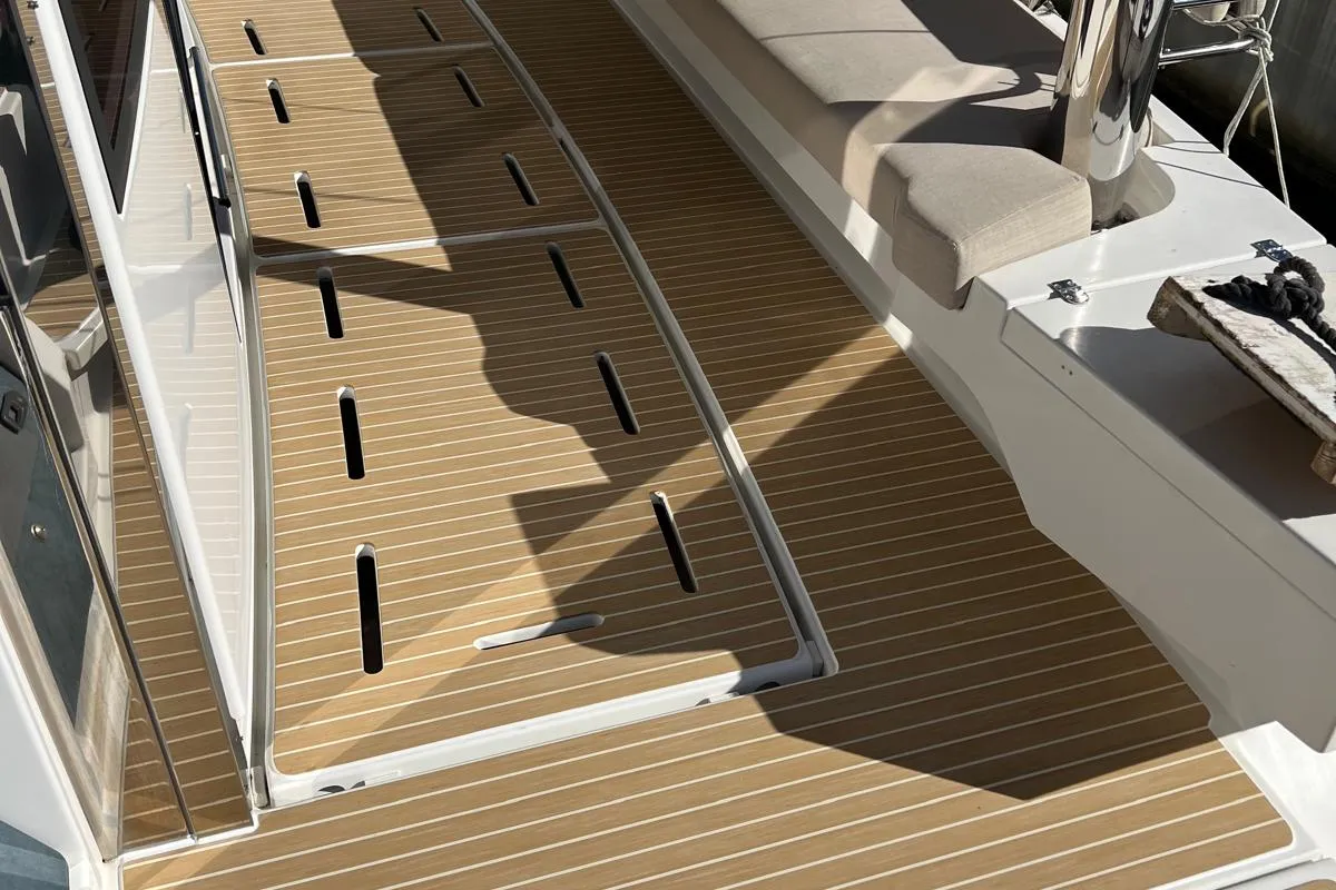 Deck of Virginia, a Bali 5.4 catamaran at Olbia, Italy
