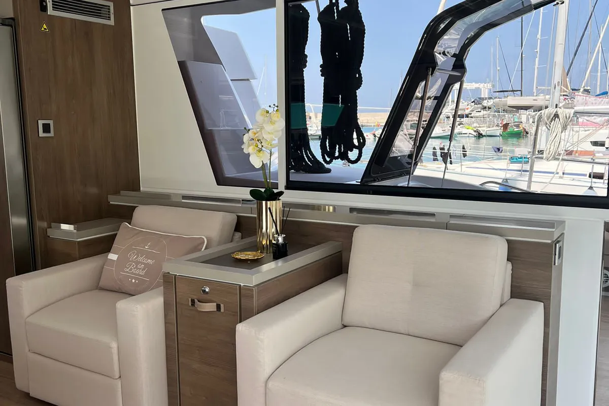 Salon of Virginia, a Bali 5.4 catamaran at Olbia, Italy