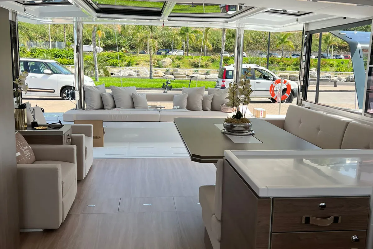 Salon of Virginia, a Bali 5.4 catamaran at Olbia, Italy