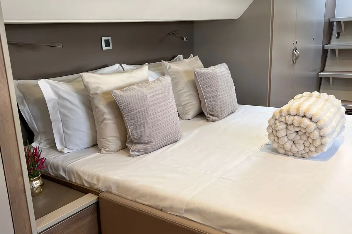 Cabin on Virginia, a Bali 5.4 catamaran at Olbia, Italy