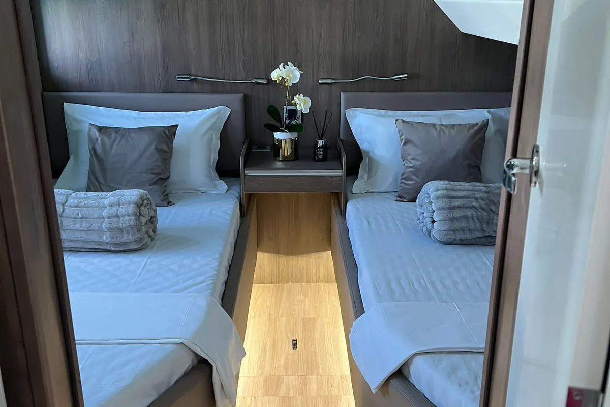 Cabin on Virginia, a Bali 5.4 catamaran at Olbia, Italy