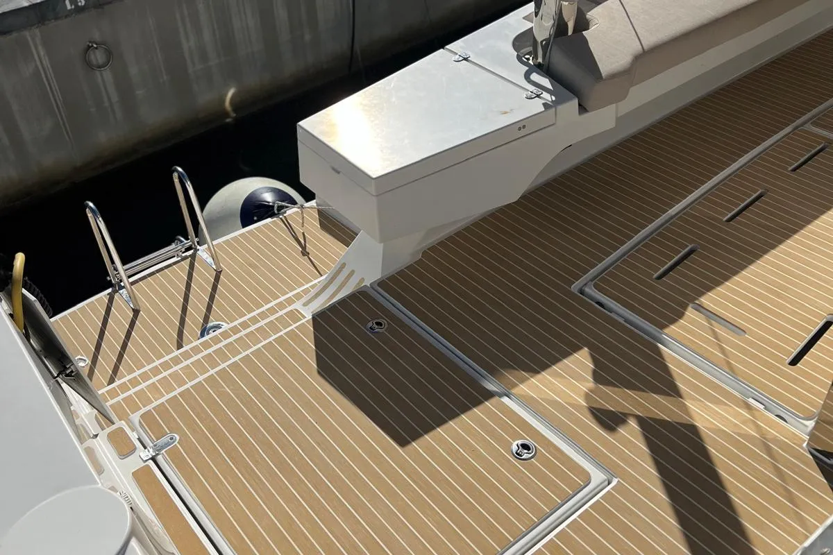 Deck of Virginia, a Bali 5.4 catamaran at Olbia, Italy