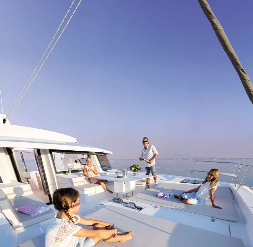 Deck of Virginia, a Bali 5.4 catamaran at Olbia, Italy