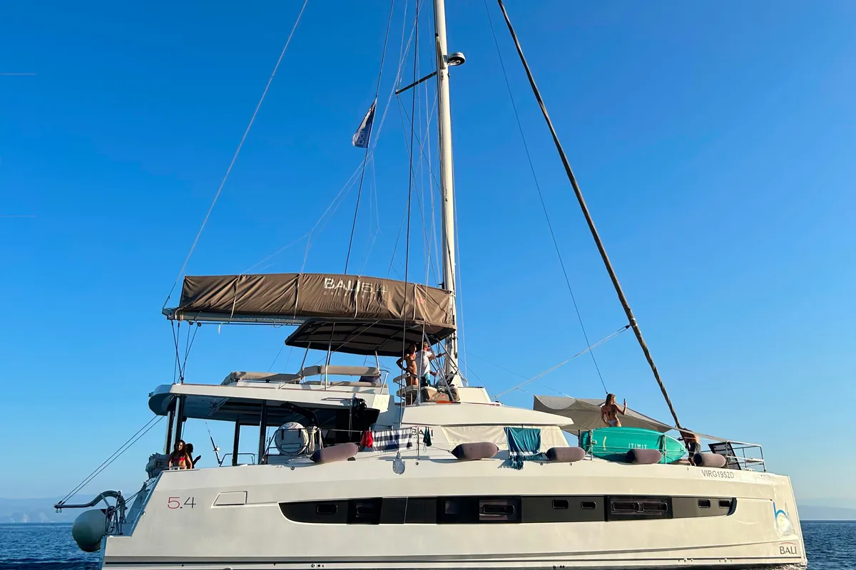Exterior view of Virginia, a Bali 5.4 catamaran at Olbia, Italy
