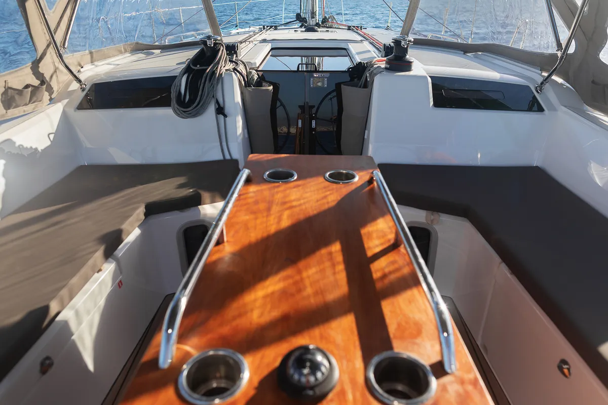 Cockpit of Kos 40.8, a Beneteau Oceanis 40.1 sailboat at Athens, Greece