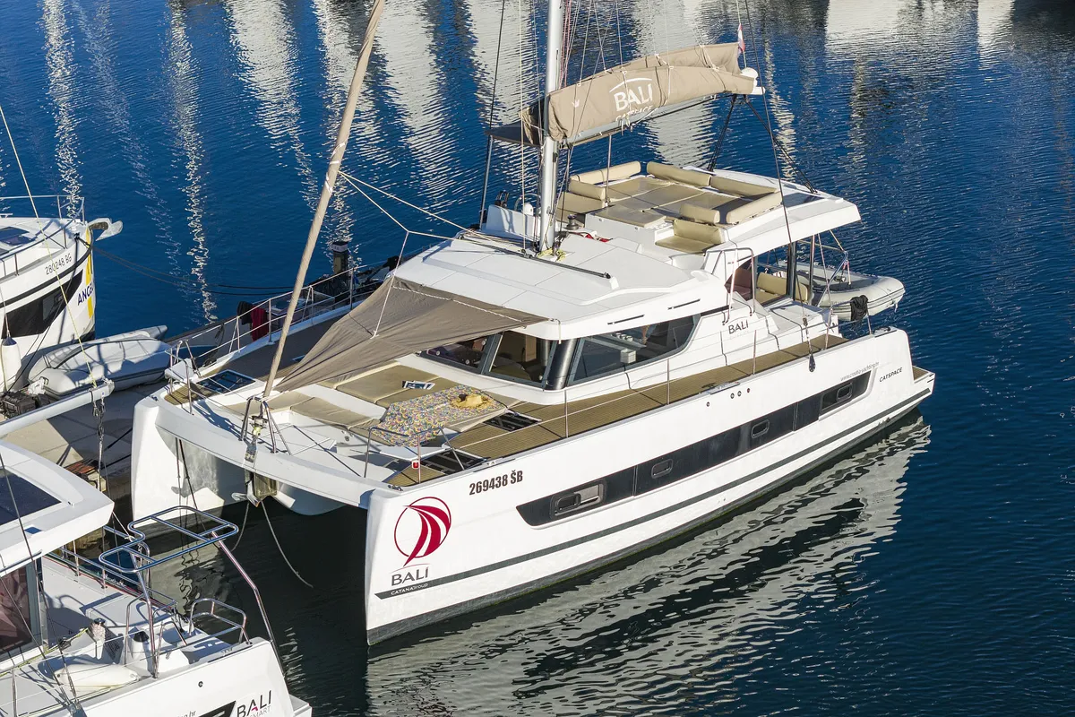 Exterior view of Viola, a Bali Catspace catamaran at Grad Šibenik, Croatia
