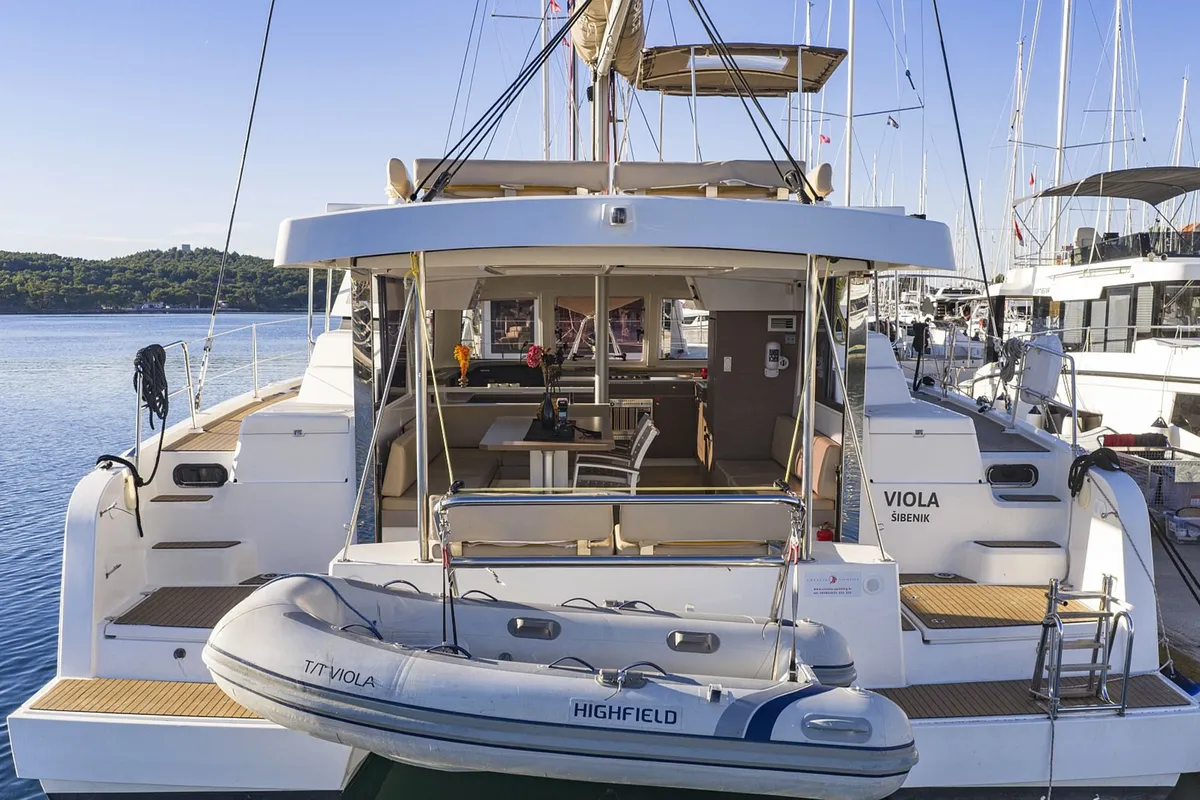 Viola, a Bali Catspace catamaran at Grad Šibenik, Croatia