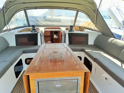 Deck of Altamira, a Dufour 560 GL sailboat at Municipal Unit of Lefkada, Greece