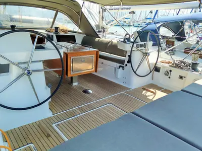 Cockpit of Altamira, a Dufour 560 GL sailboat at Municipal Unit of Lefkada, Greece