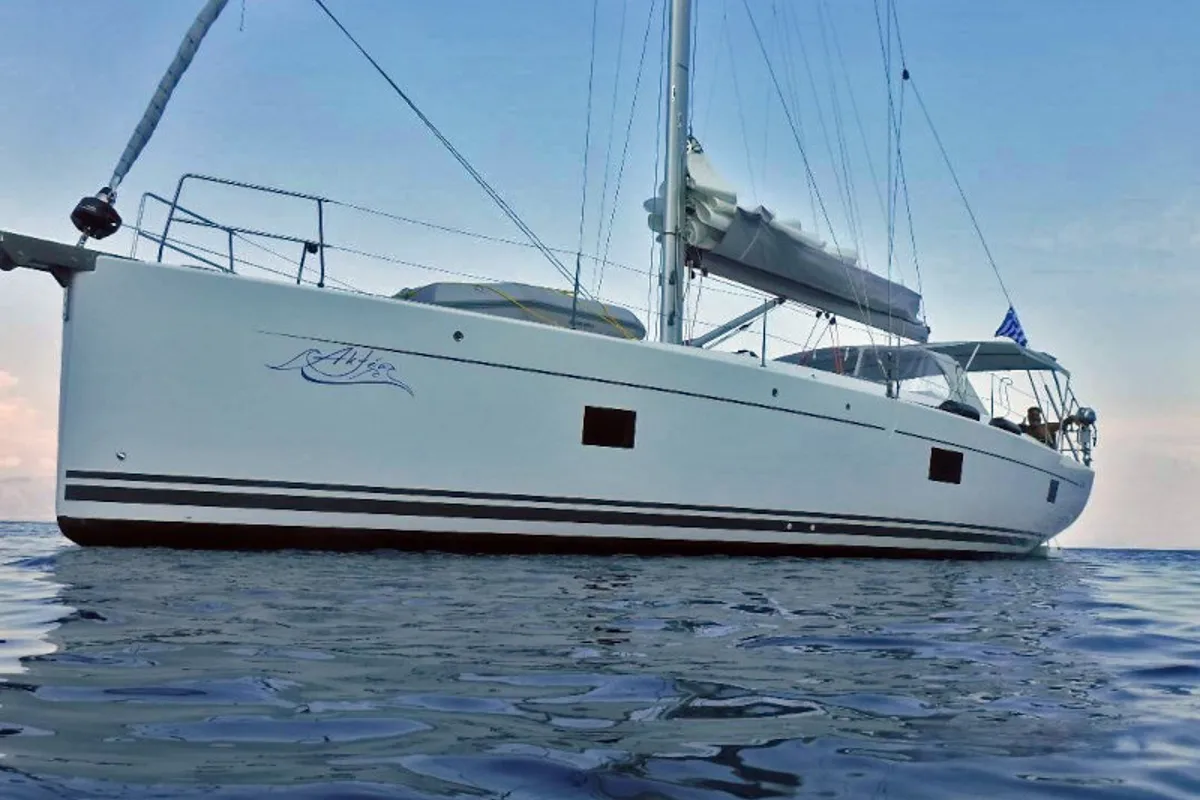 Exterior view of Aktea, a Hanse 508 sailboat at Lavrion, Greece