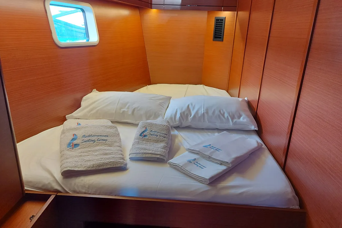Cabin on Aktea, a Hanse 508 sailboat at Lavrion, Greece