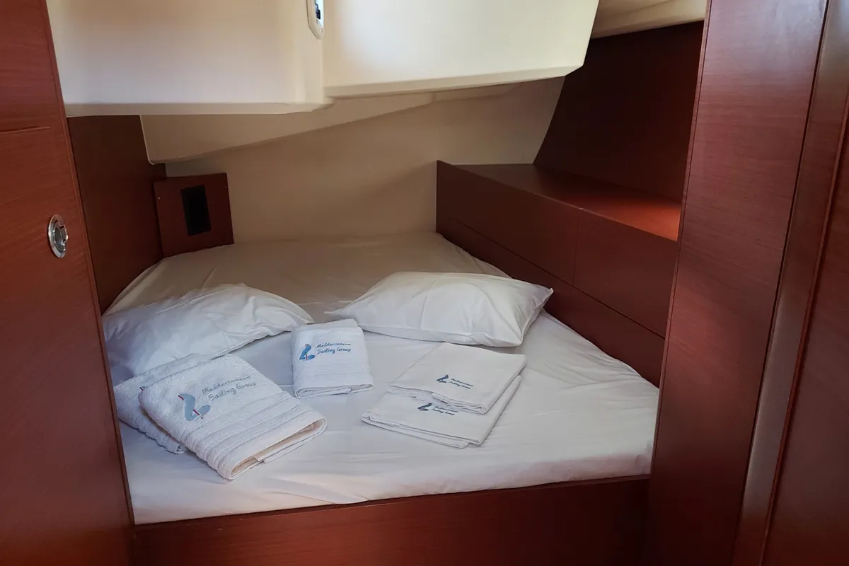 Cabin on Aktea, a Hanse 508 sailboat at Lavrion, Greece