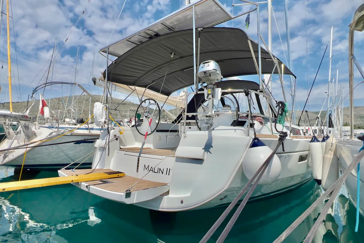 Malin II, a Jeanneau Sun Odyssey 479 sailboat at Seget Donji, Croatia