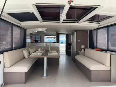 Salon of Ani Yasa, a Bali 4.6 catamaran at Fethiye, Turkey