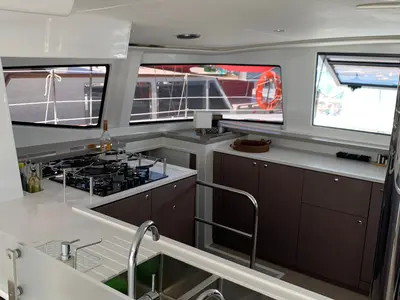 Galley of Ani Yasa, a Bali 4.6 catamaran at Fethiye, Turkey