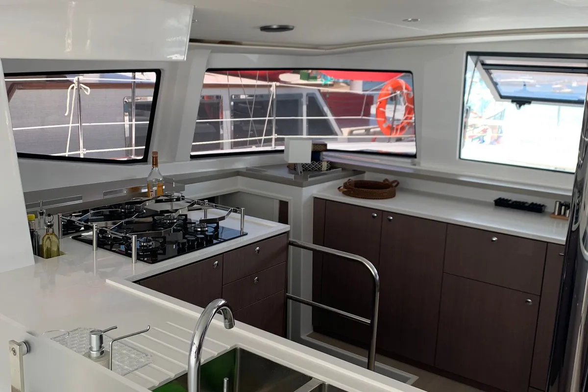Galley of Ani Yasa, a Bali 4.6 catamaran at Fethiye, Turkey