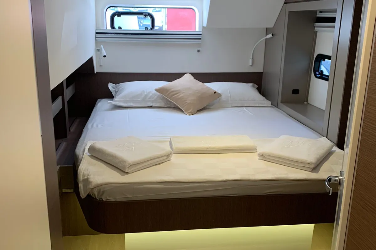 Cabin on Ani Yasa, a Bali 4.6 catamaran at Fethiye, Turkey
