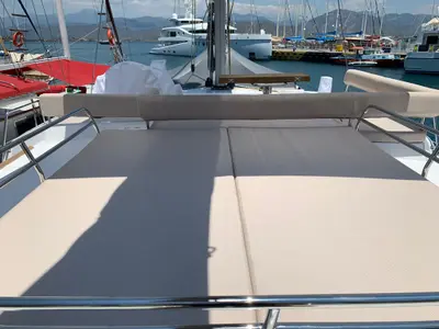 Deck of Ani Yasa, a Bali 4.6 catamaran at Fethiye, Turkey