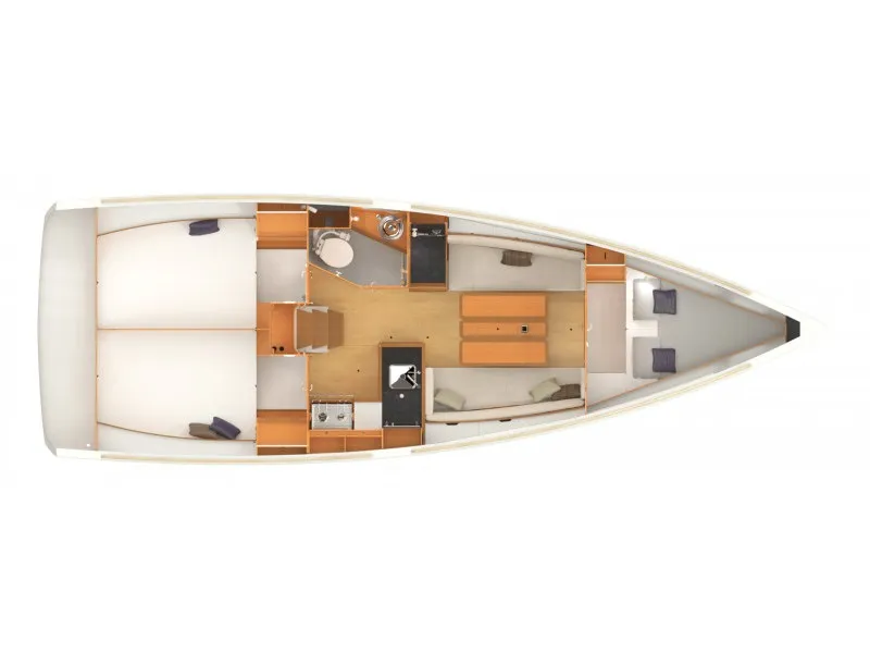 Floor plan of Kashmir, a Jeanneau Sun Odyssey 349 sailboat at Kerners, France