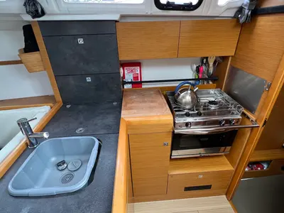 Galley of Kashmir, a Jeanneau Sun Odyssey 349 sailboat at Kerners, France
