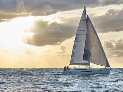 Exterior view of Alboran Vino Blanco, a Jeanneau Sun Odyssey 490 sailboat at es Jonquet, Spain
