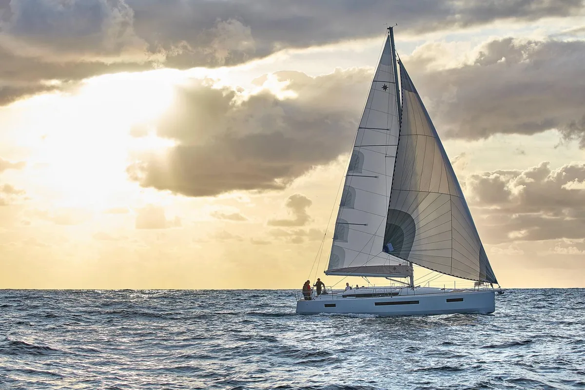 Exterior view of Alboran Vino Blanco, a Jeanneau Sun Odyssey 490 sailboat at es Jonquet, Spain