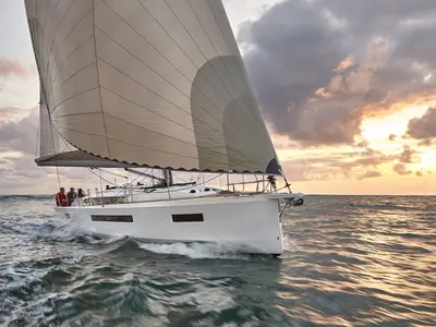 Exterior view of Alboran Vino Blanco, a Jeanneau Sun Odyssey 490 sailboat at es Jonquet, Spain