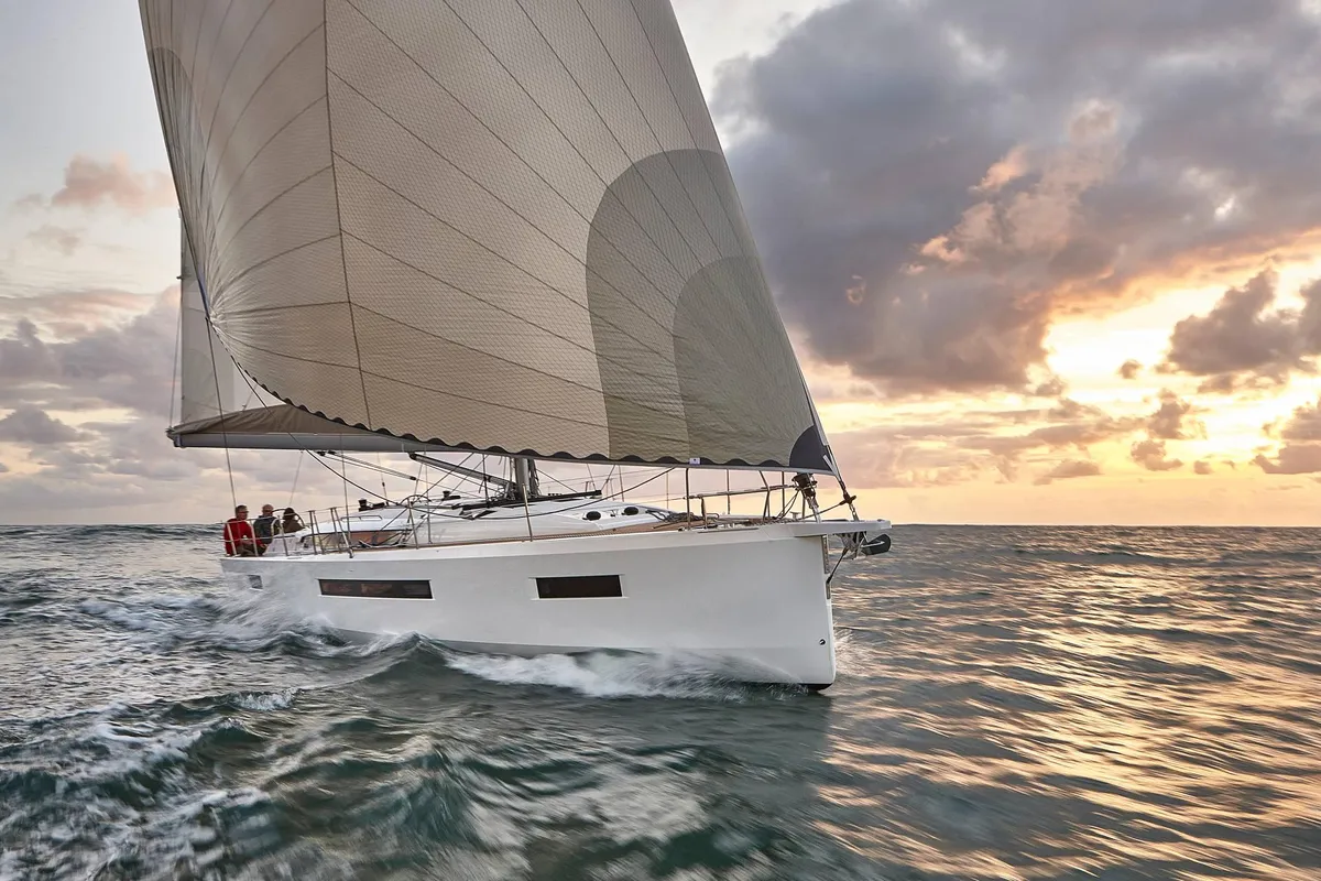 Exterior view of Alboran Vino Blanco, a Jeanneau Sun Odyssey 490 sailboat at es Jonquet, Spain