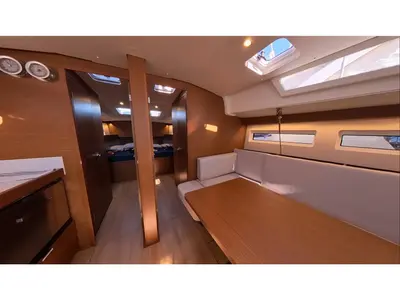Salon of Alboran Vino Blanco, a Jeanneau Sun Odyssey 490 sailboat at es Jonquet, Spain