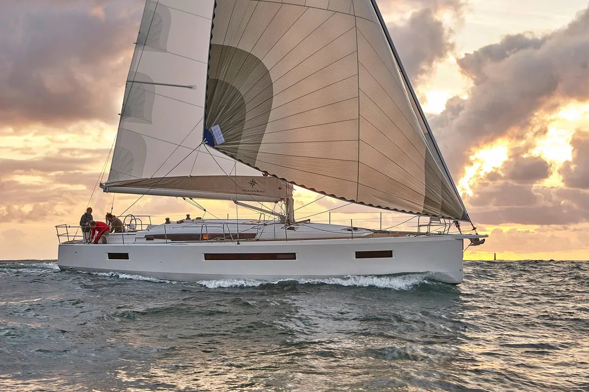 Exterior view of Alboran Vino Blanco, a Jeanneau Sun Odyssey 490 sailboat at es Jonquet, Spain