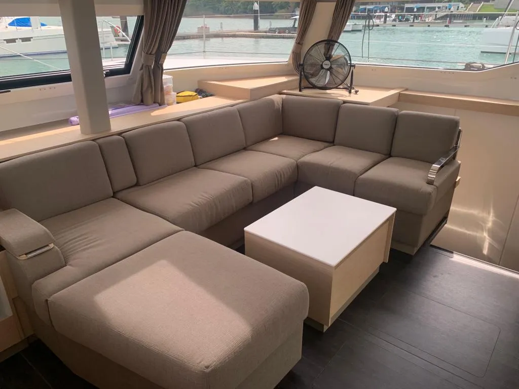 Salon of Shavasan, a Fountaine Pajot Elba 45 catamaran at Mai Khao, Thailand