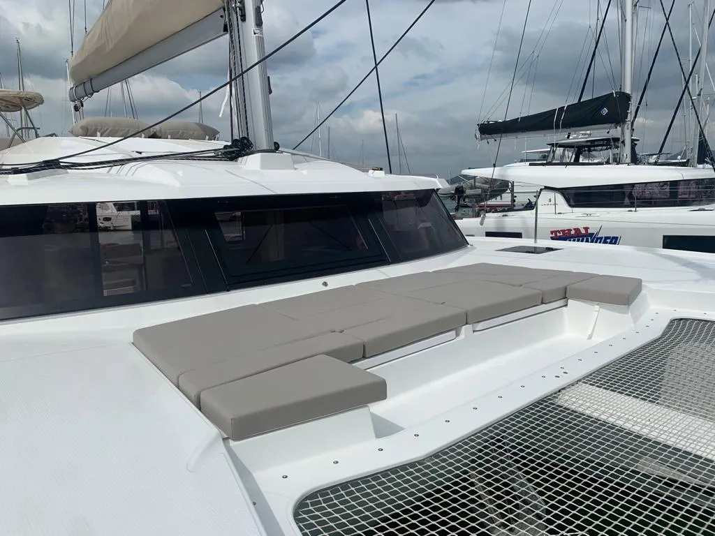 Deck of Shavasan, a Fountaine Pajot Elba 45 catamaran at Mai Khao, Thailand
